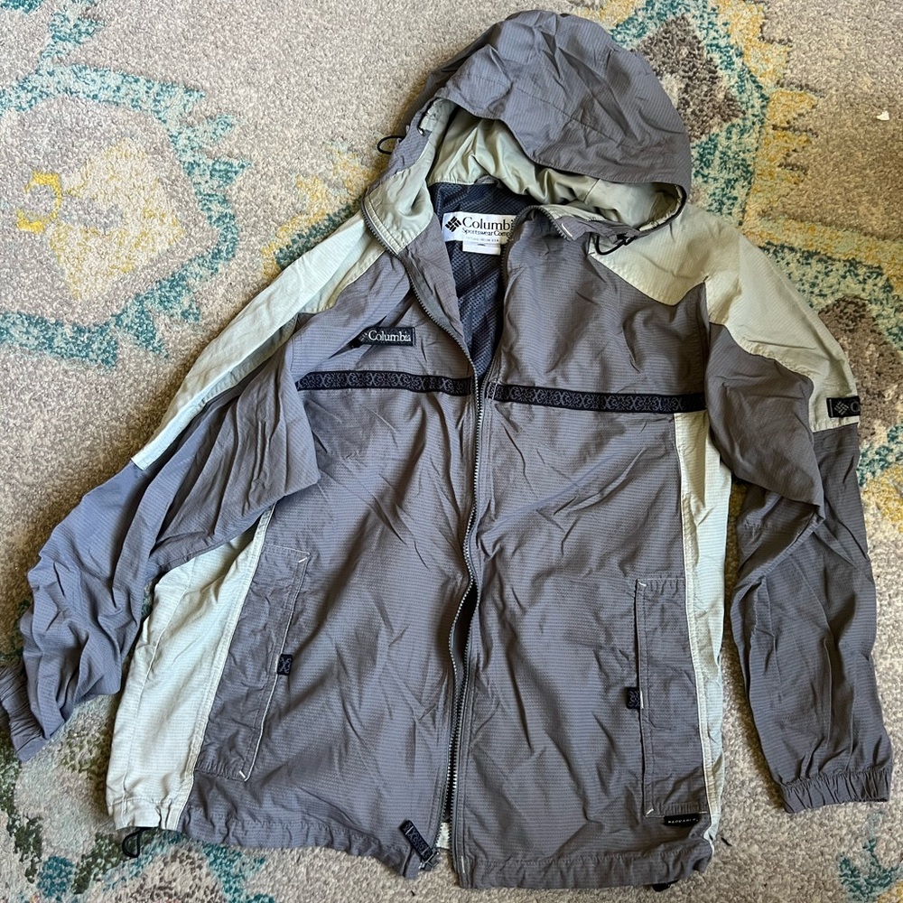 Columbia Men's Hooded Windbreaker Jacket - Gray/Cream L